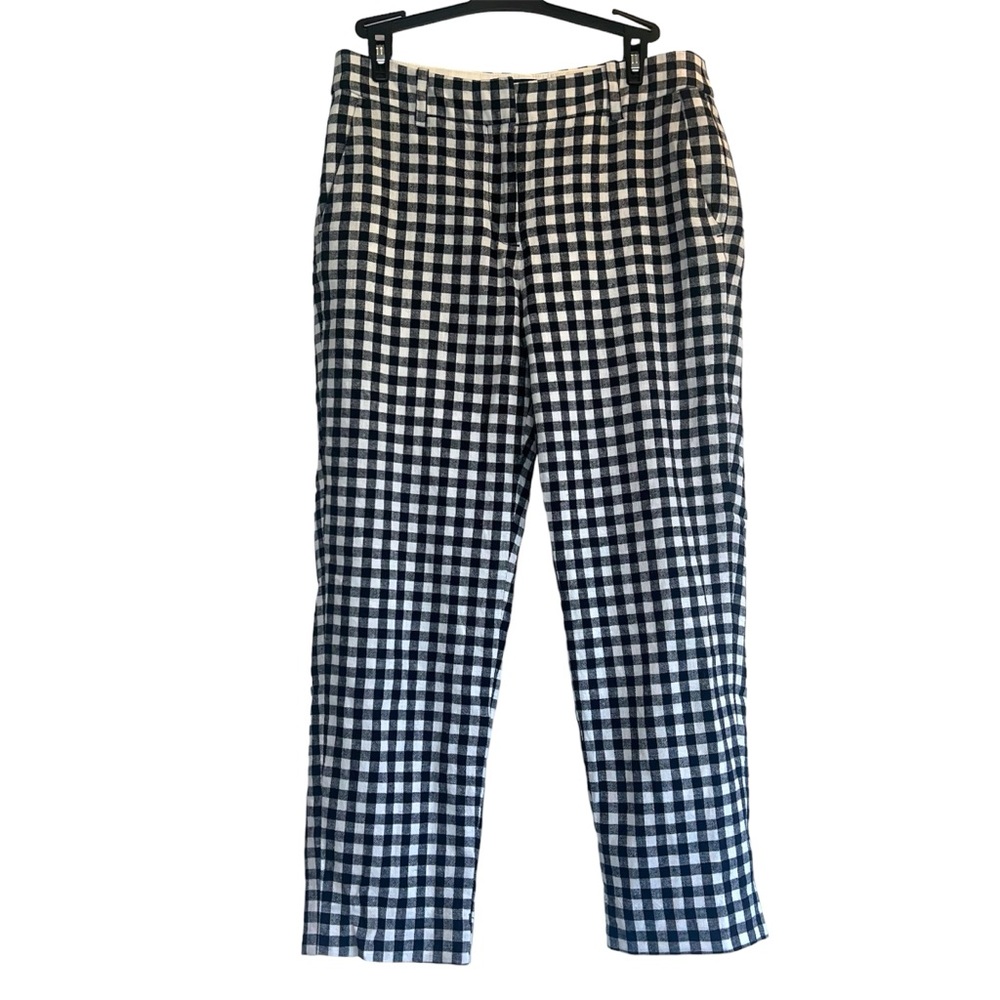 J. Crew Factory Holland Pant 4 Navy White Gingham Linen Blend Lined 24” Inseam